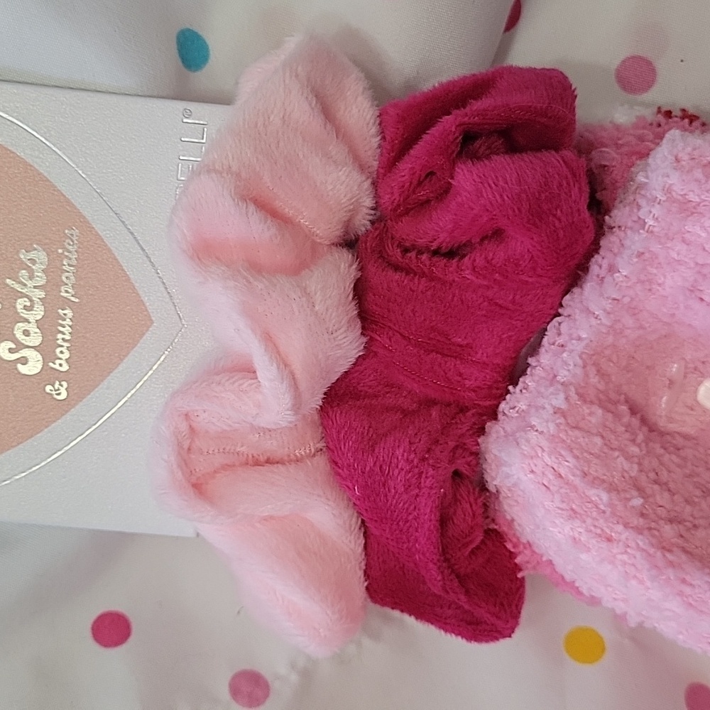 Capelli Pink and Red Slipper Socks With Two Ponytail Holders. - Picture 3 of 8